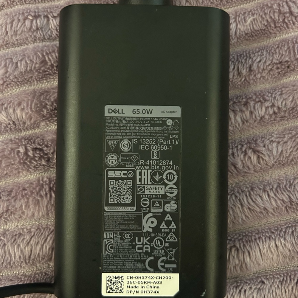 Dell Black 65W Power Adapter